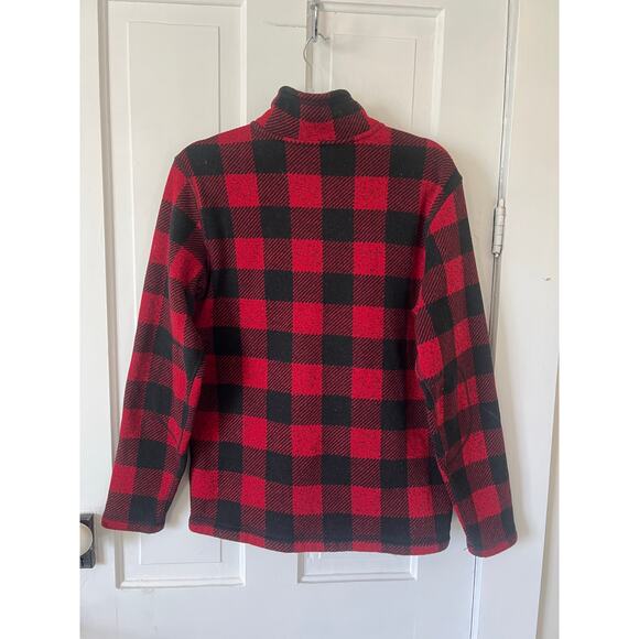 The north face men’s medium red and black plaid fleece tartan pullover 1/4 zip - Picture 3 of 8
